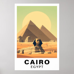 Caïro Egypte Piramides & Sfinx Reizen Vintage Kuns Poster