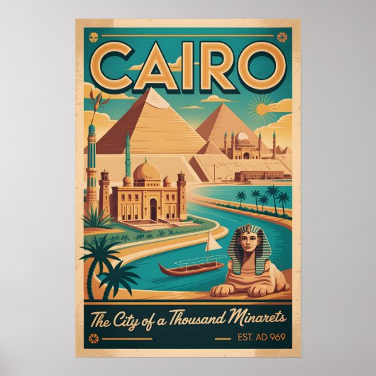 Caïro Egypte Retro Reisposter Kunstprint Poster (Voorkant)