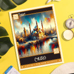 Caïro, Egypte |  schilderij Briefkaart<br><div class="desc">Breng jezelf naar de bruisende straten en oude wonderen van Caïro met ons boeiende schilderij Briefkaart. Dit briefkaart, gemaakt in een retro reisposterstijl, vat de essentie van de bruisende hoofdstad van Egypte in een dynamische weergave van kunstenaarschap. Het expressieve penseelstreken en levendige kleurenpalet brengen Caïro tot leven, waarbij abstractie en...</div>
