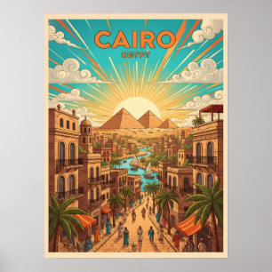 Caïro Egypte Vintage Reisansichtkaart met Piramide Poster