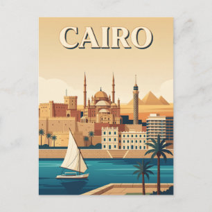 Caïro Egypte Vintage Silhouette Reisposter Briefkaart