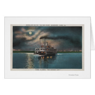 Cairo, IL - Nacht Uitzicht van Steamer op Miss. ri