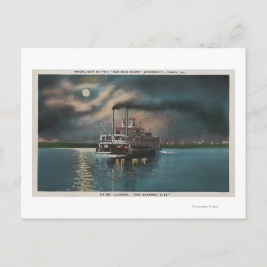 Cairo, IL - Nacht Uitzicht van Steamer op Miss. ri Briefkaart (Voorkant)