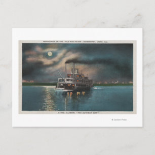 Cairo, IL - Nacht Uitzicht van Steamer op Miss. ri Briefkaart