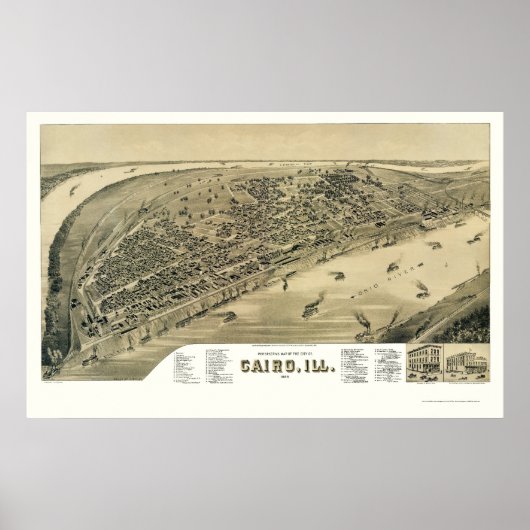 Caïro, IL Panorama Map - 1888 Poster (Voorkant)