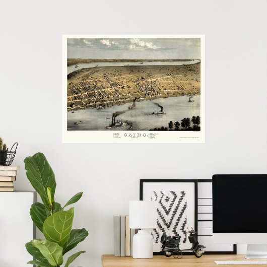 Caïro, IL Panoramic Map - 1867 Poster (Thuiskantoor)