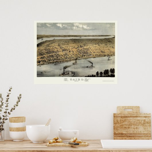 Caïro, IL Panoramic Map - 1867 Poster (Keuken)