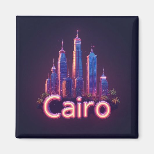 Cairo Neon Silhouet Met Moderne Wolkenkrabbers Magneet (Voorkant)