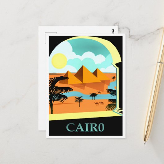 Cairo, poster van het Egyptische vintage-reisjaar Briefkaart (Voorkant / Achterkant in situ)