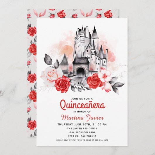 Caïro Quinceañera Red Rose15th Birthday Kaart (Voorkant / Achterkant)