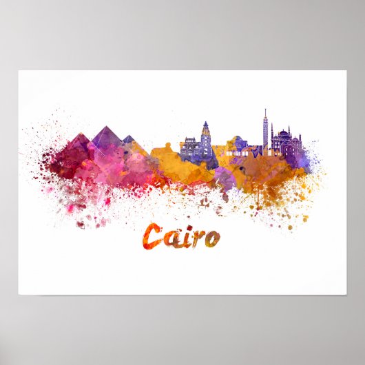 Caïro skyline in waterverf poster (Voorkant)