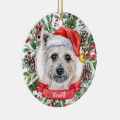 Caïro Terrier Custom Santa Dog kerstversiering Keramisch Ornament (Rechts)