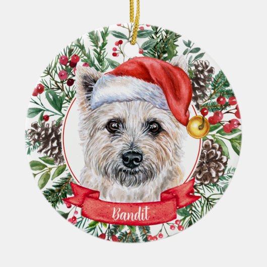 Caïro Terrier Custom Santa Dog kerstversiering Keramisch Ornament (Voorkant)