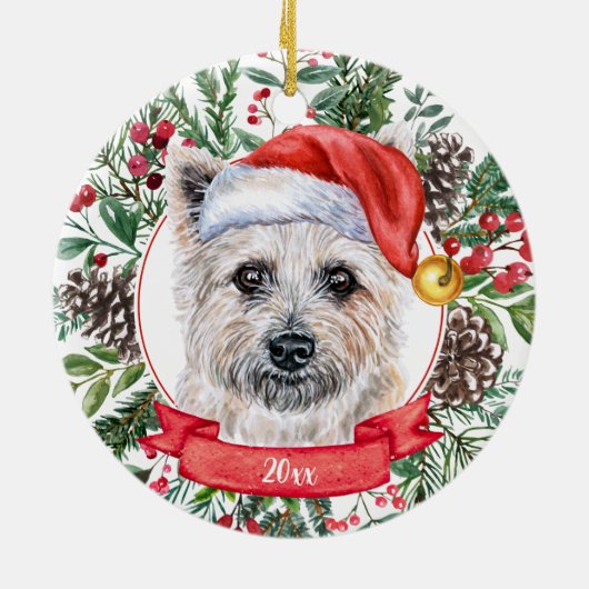Caïro Terrier Custom Santa Dog kerstversiering Keramisch Ornament (Achterkant)