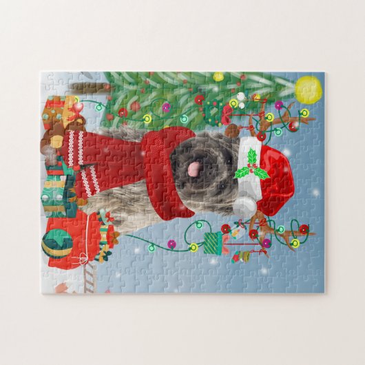 Caïro Terrier Dog in Snow met kerstcadeautjes Legpuzzel (Horizontaal)