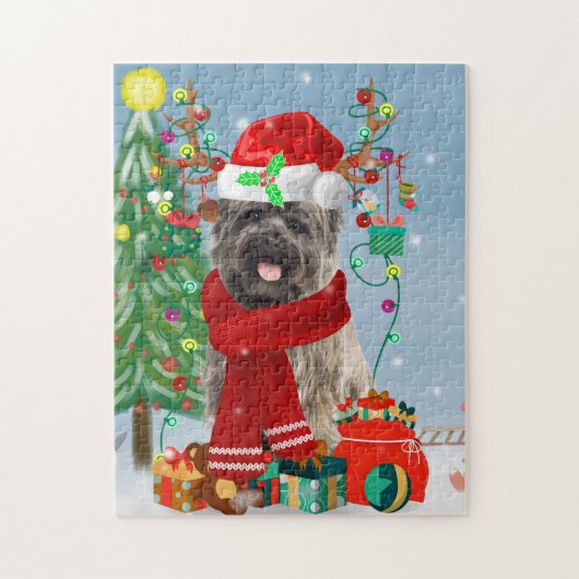 Caïro Terrier Dog in Snow met kerstcadeautjes Legpuzzel (Verticaal)