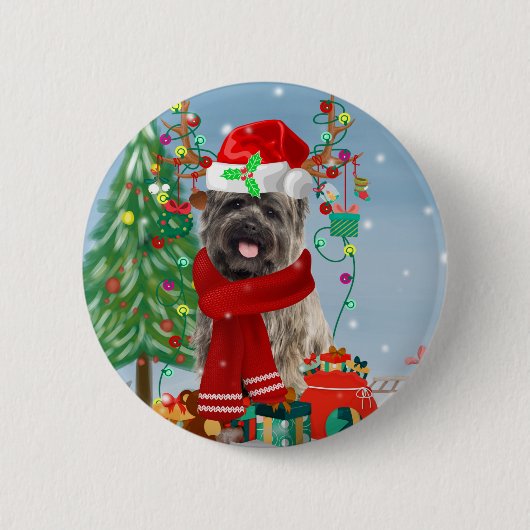 Caïro Terrier Dog in Snow met kerstcadeautjes Ronde Button 5,7 Cm (Voorkant)