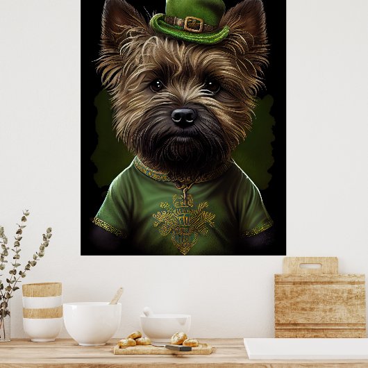 Caïro Terrier dog in St. Patrick's Day Dress Poster (Keuken)