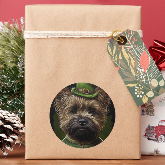 Caïro Terrier dog in St. Patrick's Day Dress Ronde Sticker (Feestdagen)