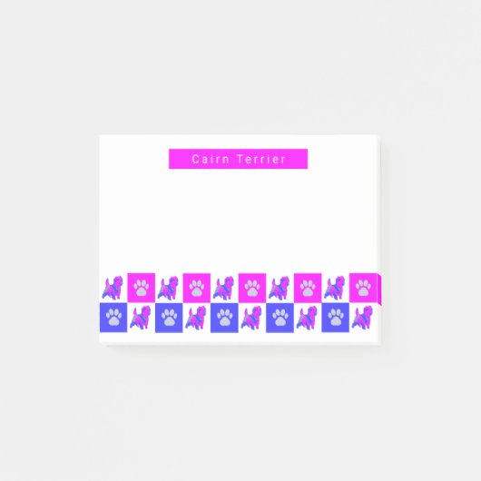 Caïro Terrier Dog & Paw Hot Pink & Blue Post-it® Notes (Voorkant)