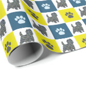 Caïro Terrier Dog & Paw Yellow & Blue Grid Cadeaupapier (Rol Hoek)