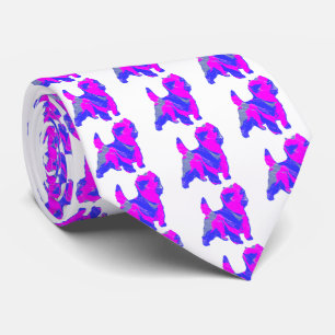 Caïro Terrier Dog Silhouette Pink & Blue White Stropdas