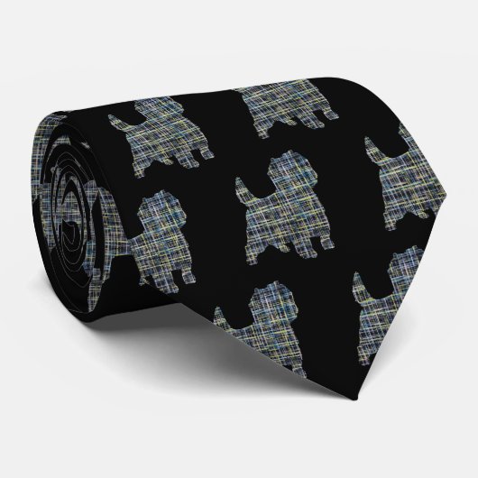 Caïro Terrier Dog Yellow & Blue Gridlines Black Stropdas (Opgerold)