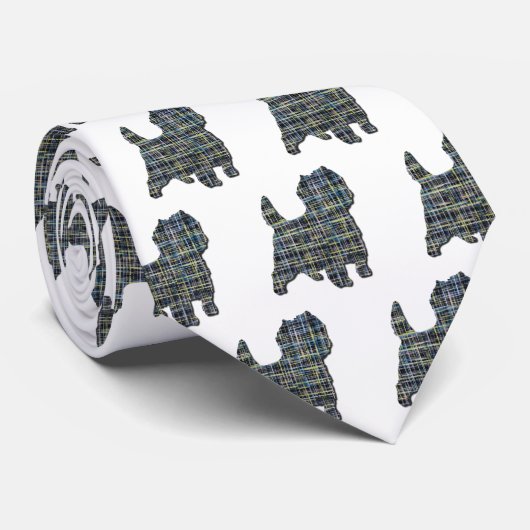 Caïro Terrier Dog Yellow & Blue Gridlines White Stropdas (Opgerold)