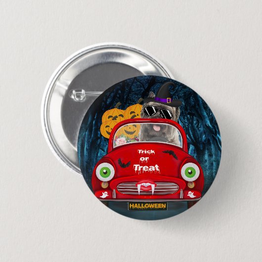 Caïro Terrier Driving Car Scary Halloween Ronde Button 5,7 Cm (Voorkant /achterkant)