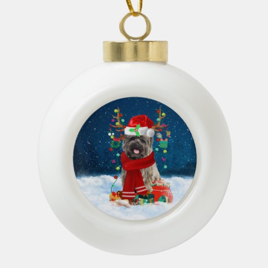 Caïro Terrier-hond met kerstcadeaus Keramische Bal Ornament (Voorkant)