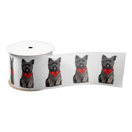 Caïro Terrier met kerstbus 3 inch Satijnen Lint (Spoel)