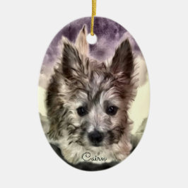 Caïro Terrier Puppy Oval Ornament, Waterverf Keramisch Ornament