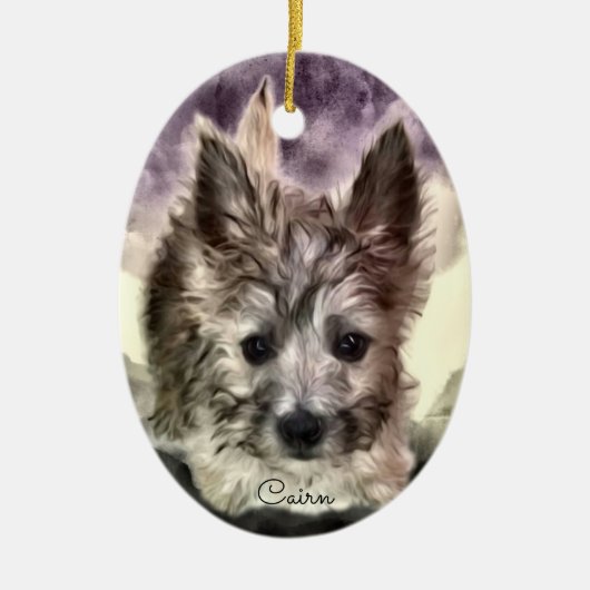 Caïro Terrier Puppy Oval Ornament, Waterverf Keramisch Ornament (Voorkant)