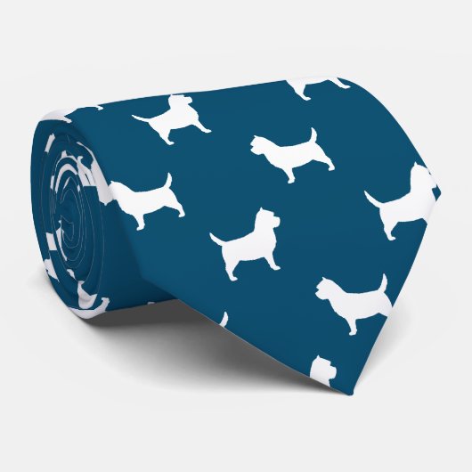 Caïro Terrier Silhouettes Pattern Blue and White Stropdas (Opgerold)