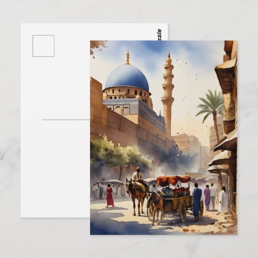 Caïro waterverf kunst briefkaart (Voorkant / Achterkant)
