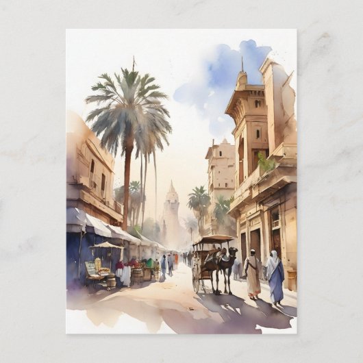 Caïro waterverf kunst briefkaart (Voorkant)