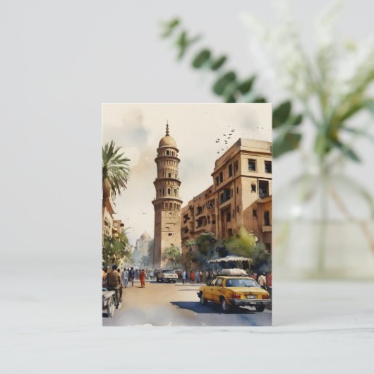 Caïro waterverf kunst briefkaart (Staand voorkant)