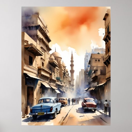 Caïro waterverf kunst poster (Voorkant)