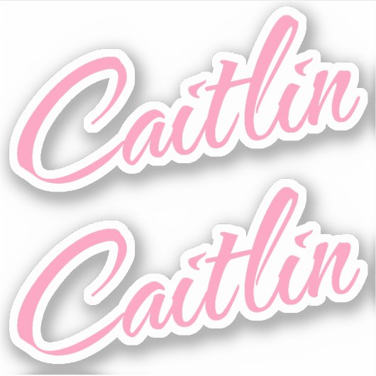 Caitlin Decoratieve Naam in Roze x2 Sticker (Voorkant)