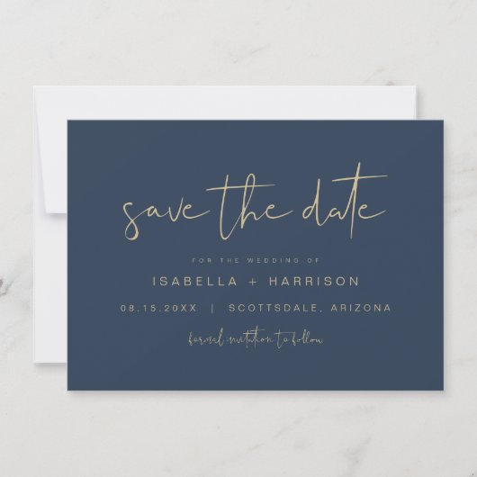 CAITLIN Edgy Navy en Gold Minimal Save the Date Kaart (Voorkant)