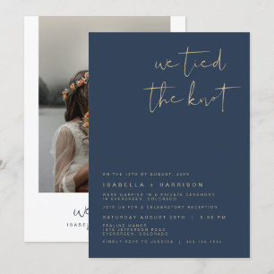 CAITLIN Edgy Navy Goud Foto Elopement Ontvangst Kaart