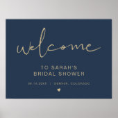 CAITLIN Elegante Navy Gouden Bruiloft Uitnodiging Poster (Voorkant)