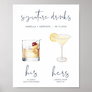 CAITLIN marineblauw aquarel cocktail signature dra Poster
