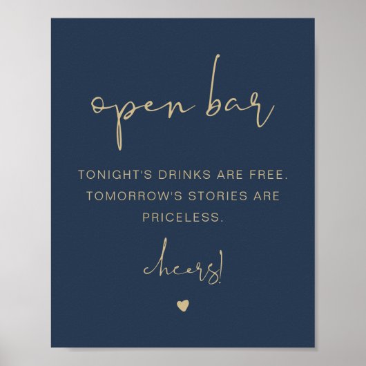 CAITLIN Modern Funny Navy Gold Open Bar Poster (Voorkant)