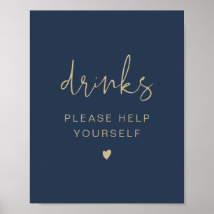 CAITLIN Modern Navy and Gold Drink Bar Poster