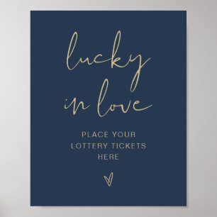 CAITLIN Modern Navy and Gold Lucky in Love Sign Poster
