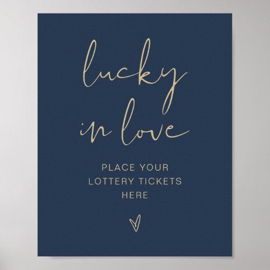 CAITLIN Modern Navy and Gold Lucky in Love Sign Poster (Voorkant)