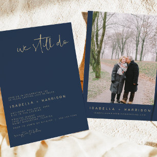CAITLIN Modern Navy and Gold Vow Renewal Invitati Kaart