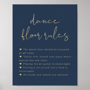 CAITLIN Modern Navy Blue Dance Floor Rules Sign. Poster