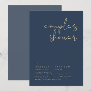 CAITLIN Modern Navy Blue en Gold Couples Shower Kaart